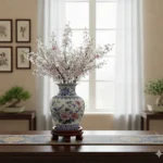 Round teak vase stand for living room bedroom and home decor display