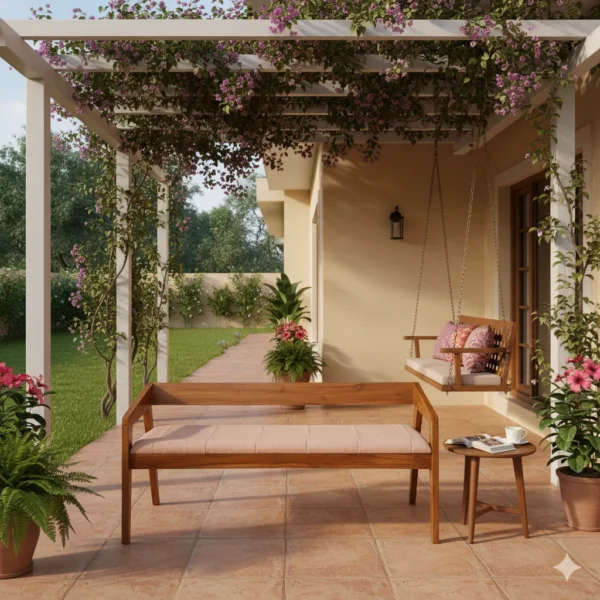 Rectangle Bench Teak 3 Seater with Cushion