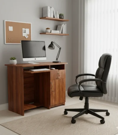Compact Particle Board Computer Table with Keyboard Tray