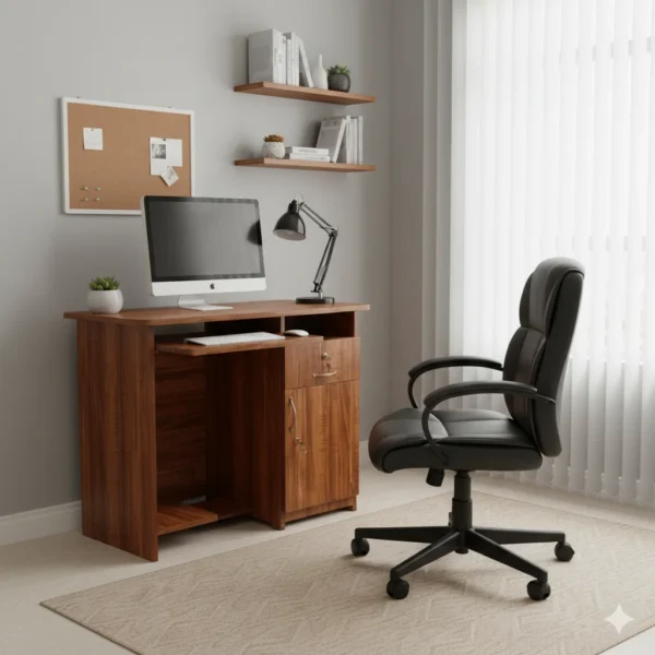 Compact Particle Board Computer Table with Keyboard Tray