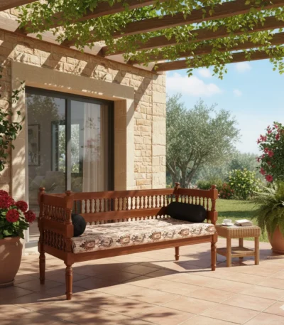 Maple Bench Teak 3 Seater with Cushion