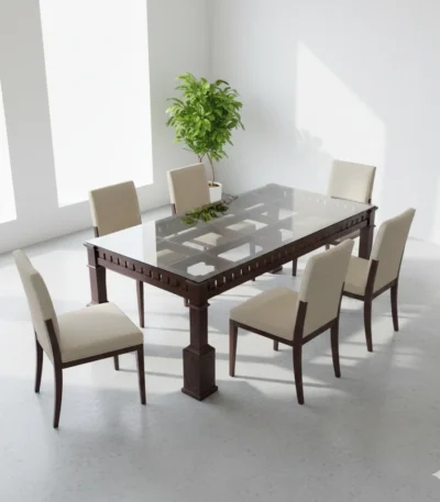 4 Pillar Base Acacia Dining Table Veeti Stain 6×3.5 for spacious dining rooms