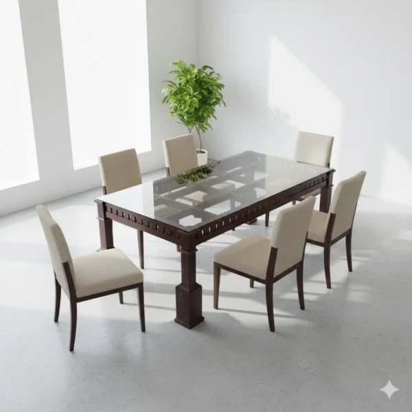 4 Pillar Base Acacia Dining Table Veeti Stain 6×3.5 for spacious dining rooms