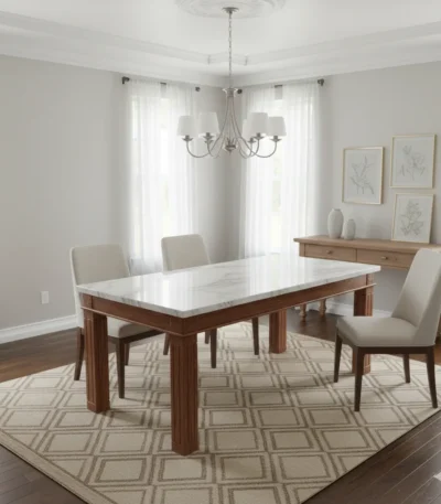 Kalli Acacia Dining Table 6x3 with Artificial Marble Top