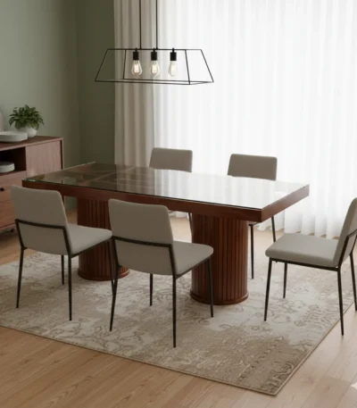 Pillar Base Teak Dining Table 6×3 for spacious family dining rooms