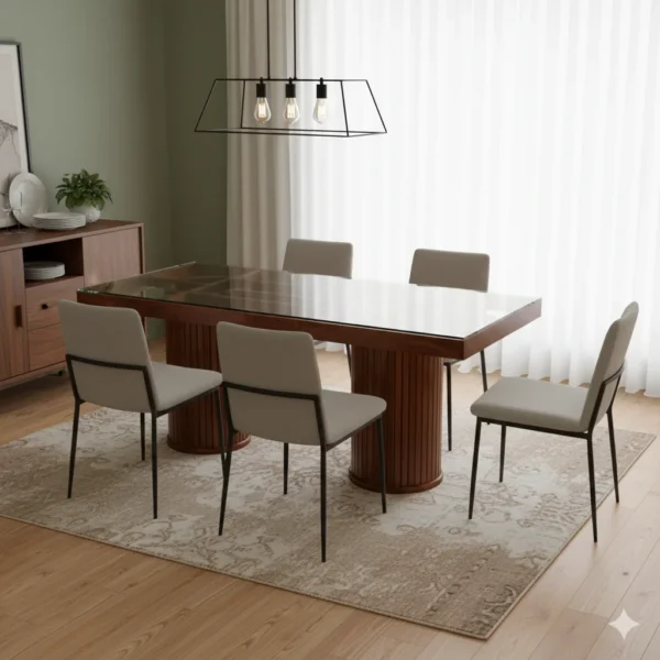 Pillar Base Teak Dining Table 6×3 for spacious family dining rooms