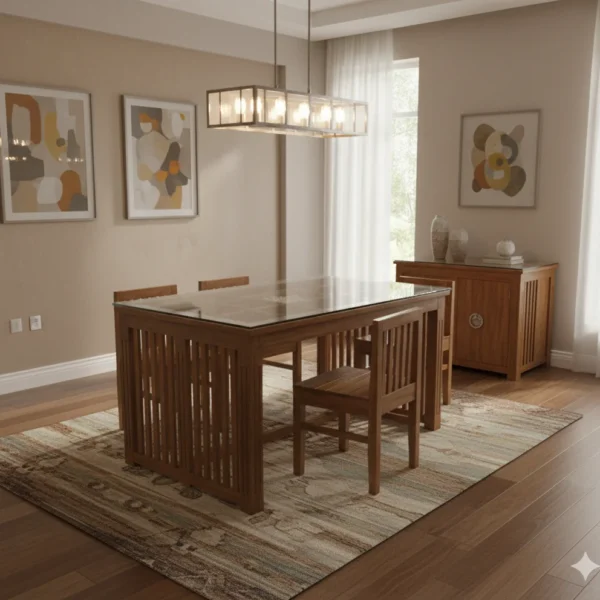 Tuck Under Space Saving Teak Dining Table Set 5×3 with Cushioned Chairs
