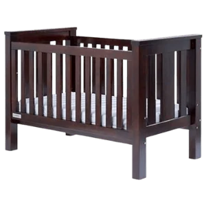 Compact teak crib for baby bedroom and nursery use