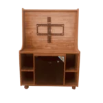 Small wall mounted particle board TV stand for compact living room spaces