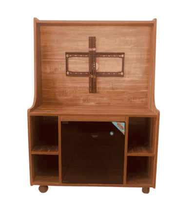 Small wall mounted particle board TV stand for compact living room spaces