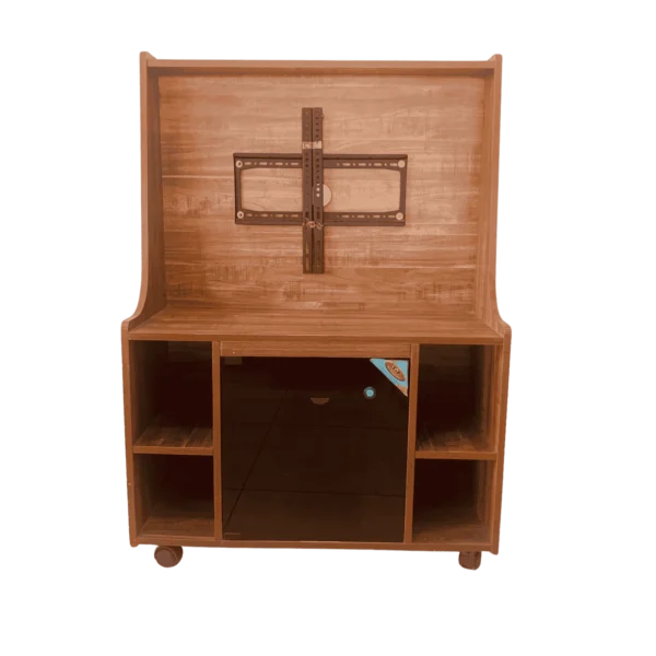 Small wall mounted particle board TV stand for compact living room spaces