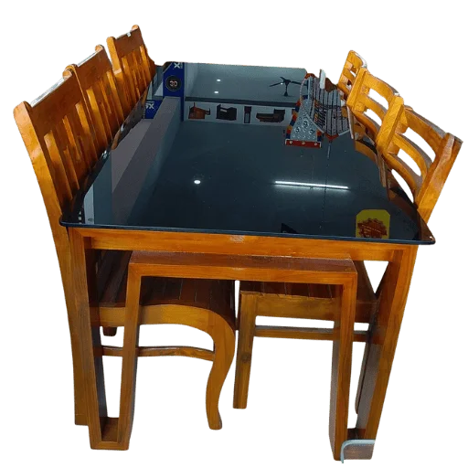 Teak wood Double Leg Dining Table 6×3 with sturdy support design