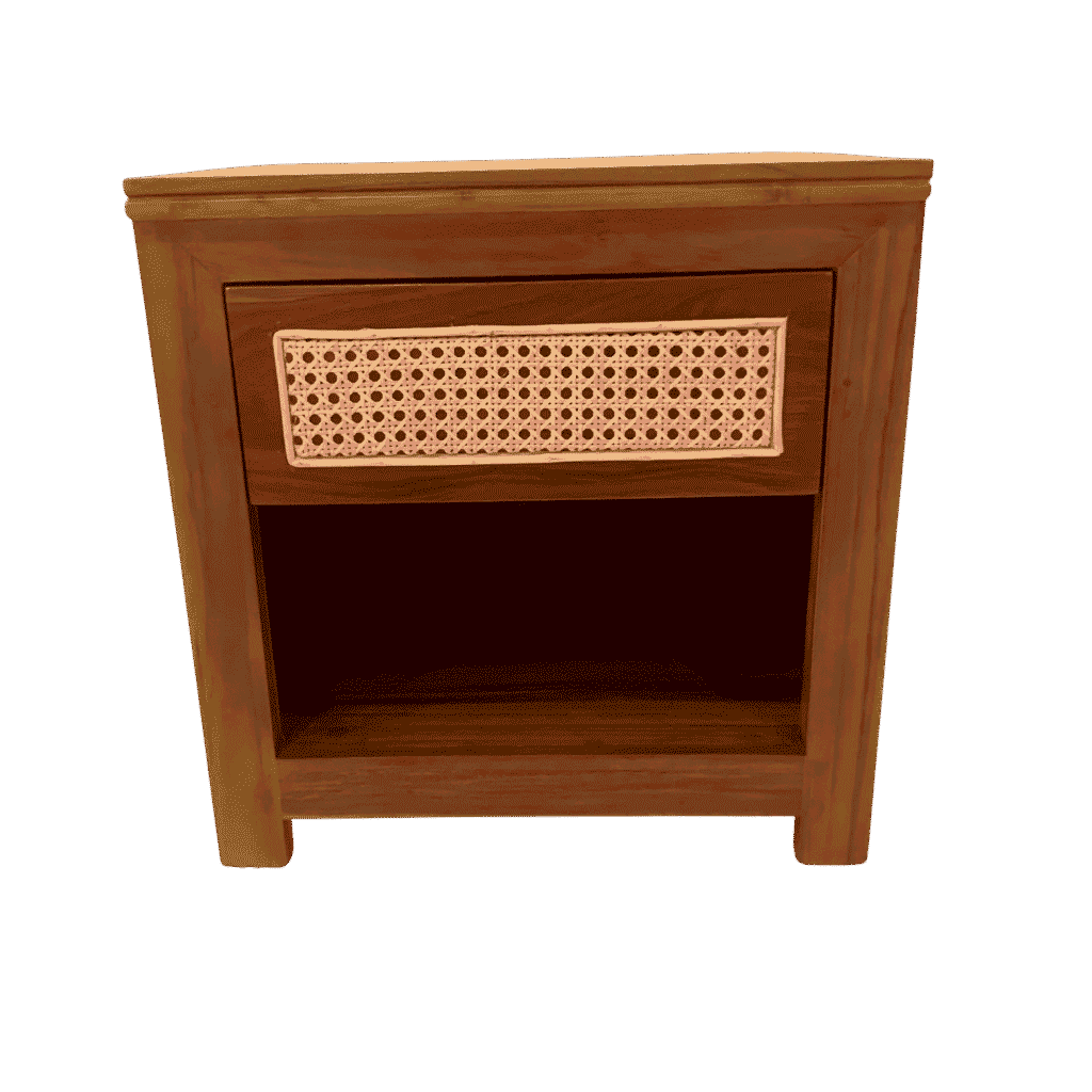 Small cane teak side table for bedside and sofa side use in bedroom and living room