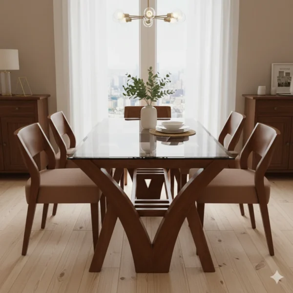V Base Acacia Dining Table 6×3.5