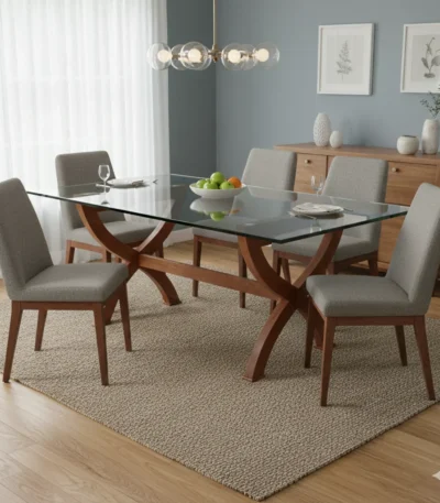 X Base Teak Dining Table 6x3