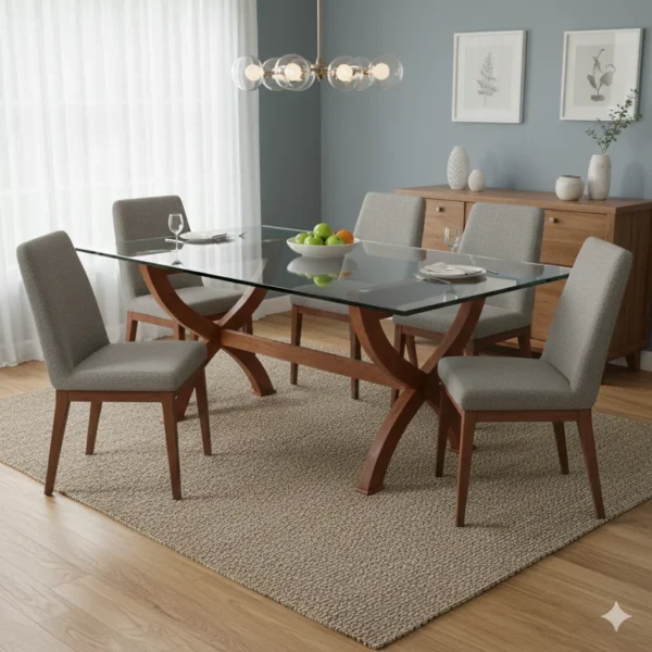 X Base Teak Dining Table 6x3