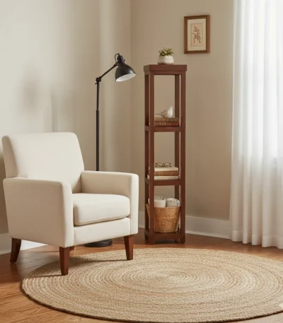 4 tier acacia corner stand for living room, bedroom, and hallway storage