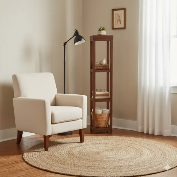 4 tier acacia corner stand for living room, bedroom, and hallway storage