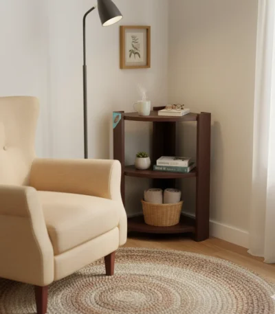 3 tier particle board corner stand for living room bedroom and hallway storage