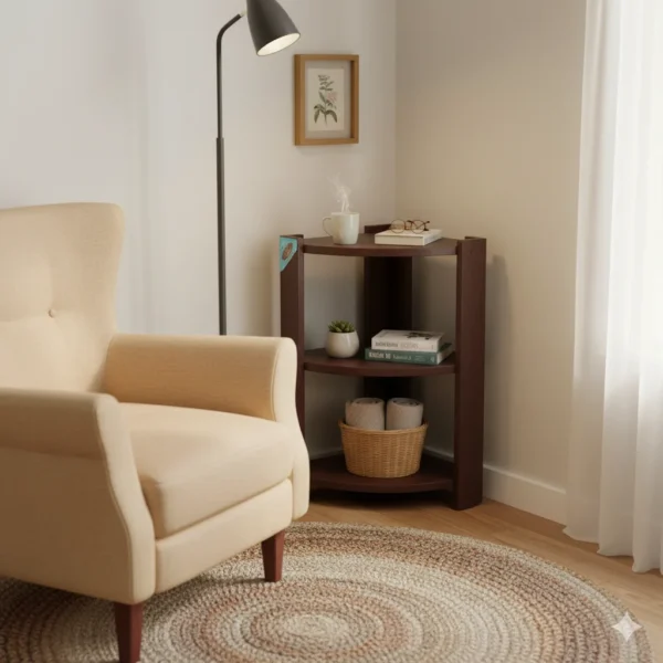 3 tier particle board corner stand for living room bedroom and hallway storage