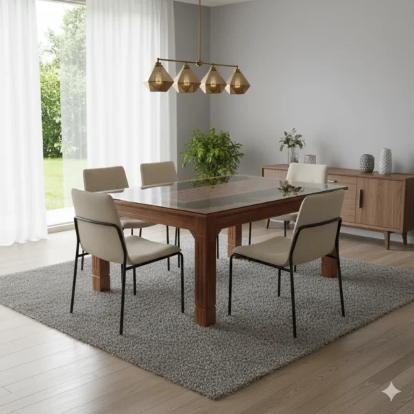Roller Teak Dining Table 6×3 for spacious family dining rooms