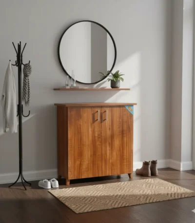 Closed 2 door particle board shoe stand for entryway and bedroom storage