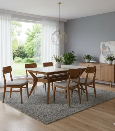 Splayed Legs Teak Dining Table 6×3.5 for spacious modern dining rooms