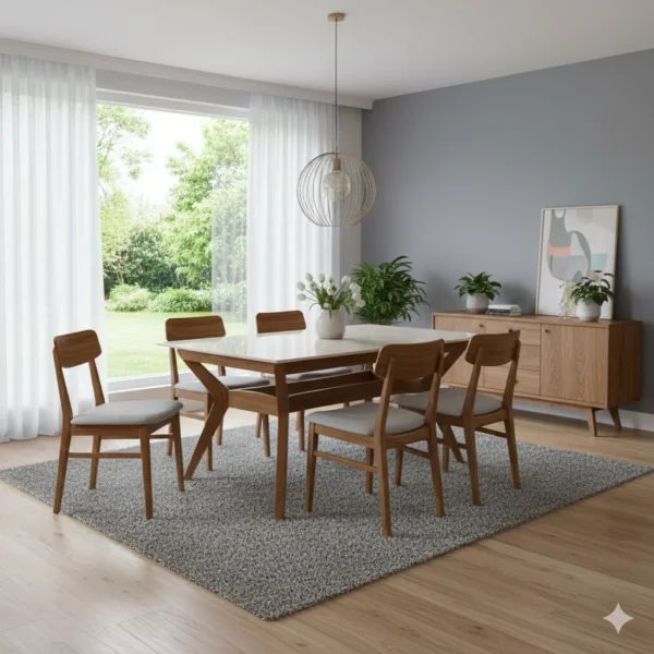 Splayed Legs Teak Dining Table 6×3.5 for spacious modern dining rooms