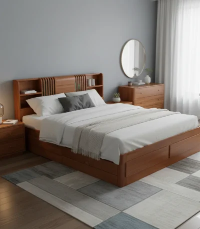 Mobile Stand Teak Cot 5 ft Queen Size