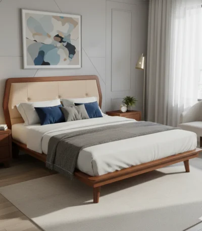 Plain Rexin Mahogany Cot 6 ft King Size