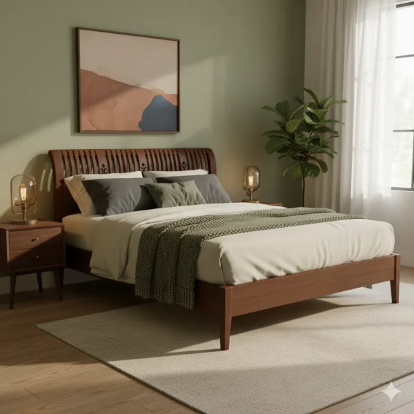 Long Orchid Teak Cot 6 ft King Size