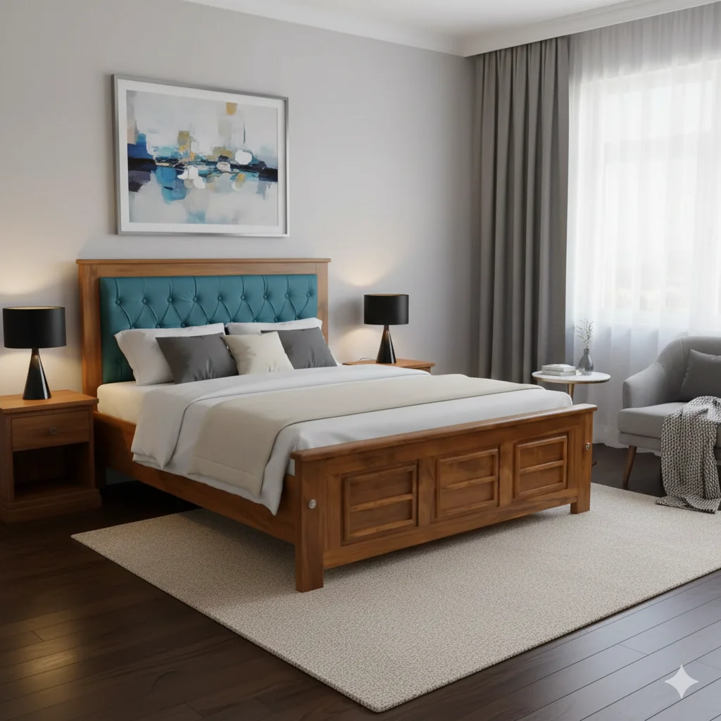 Royal Rexin Teak Cot 4 ft Double