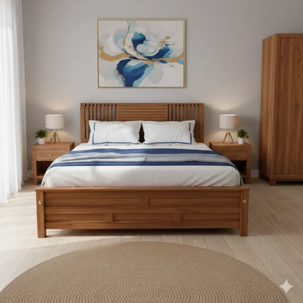 Shutter Teak Cot 5 ft Queen Size