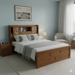 Head Cup Board Teak Cot 5ft Queen Size with 4 Storage Boxes