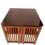 Square Tuck Under Space Saving Teak Dining Table Set 3×3 with 4 Chairs