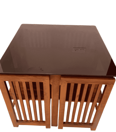 Square Tuck Under Space Saving Teak Dining Table Set 3×3 with 4 Chairs