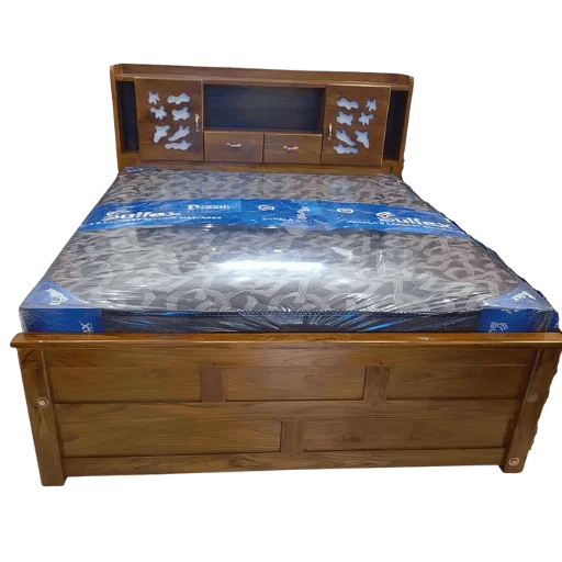 Head Cup Board Teak Cot 6 ft King Size with 4 Storage Boxes for guest bedroom
