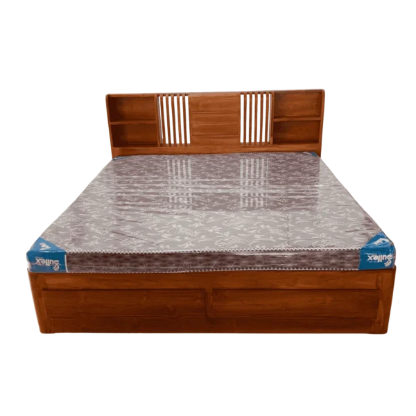 Mobile Stand Teak Cot 5 ft Queen Size with 4 Storage Boxes