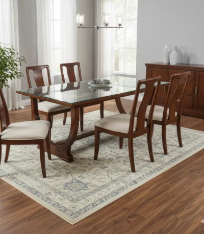 U Flower Teak Dining Table with Marble 6x3.5 for dining room