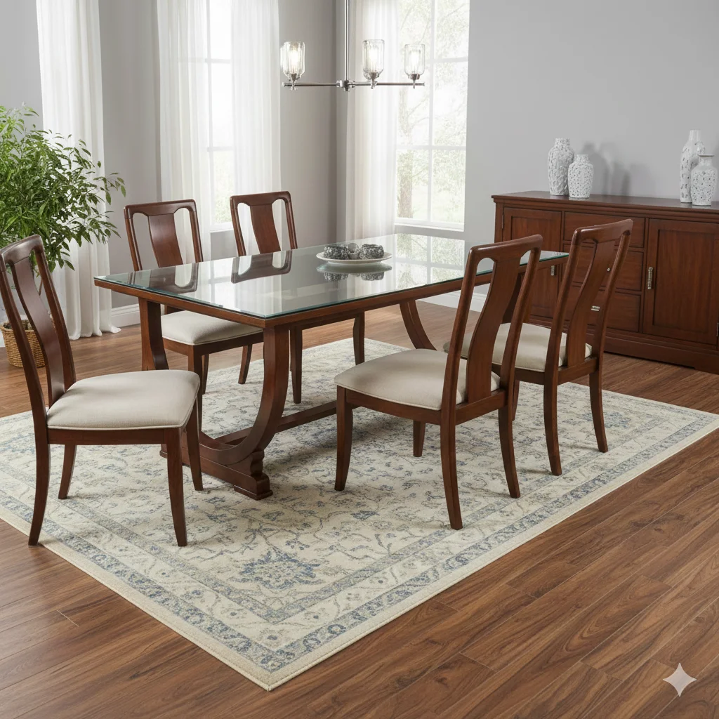 U Flower Teak Dining Table with Marble 6x3.5 for dining room