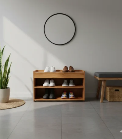 Open Shelf 2 Tier Particle Board Shoe Stand