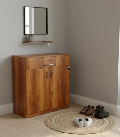 Closed 2 door 1 drawer particle board shoe stand for home entryway storage