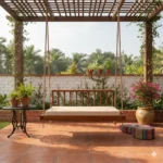 Kadachil teak swing with cushion for daily use and patio comfort