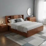 Mobile Stand Teak Cot 5 ft Queen Size with 2 Storage Boxes