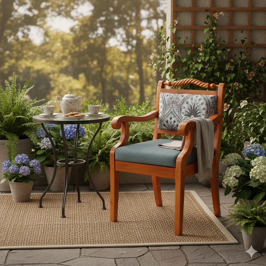 Floral Mahogany Cushion Sitout Chair