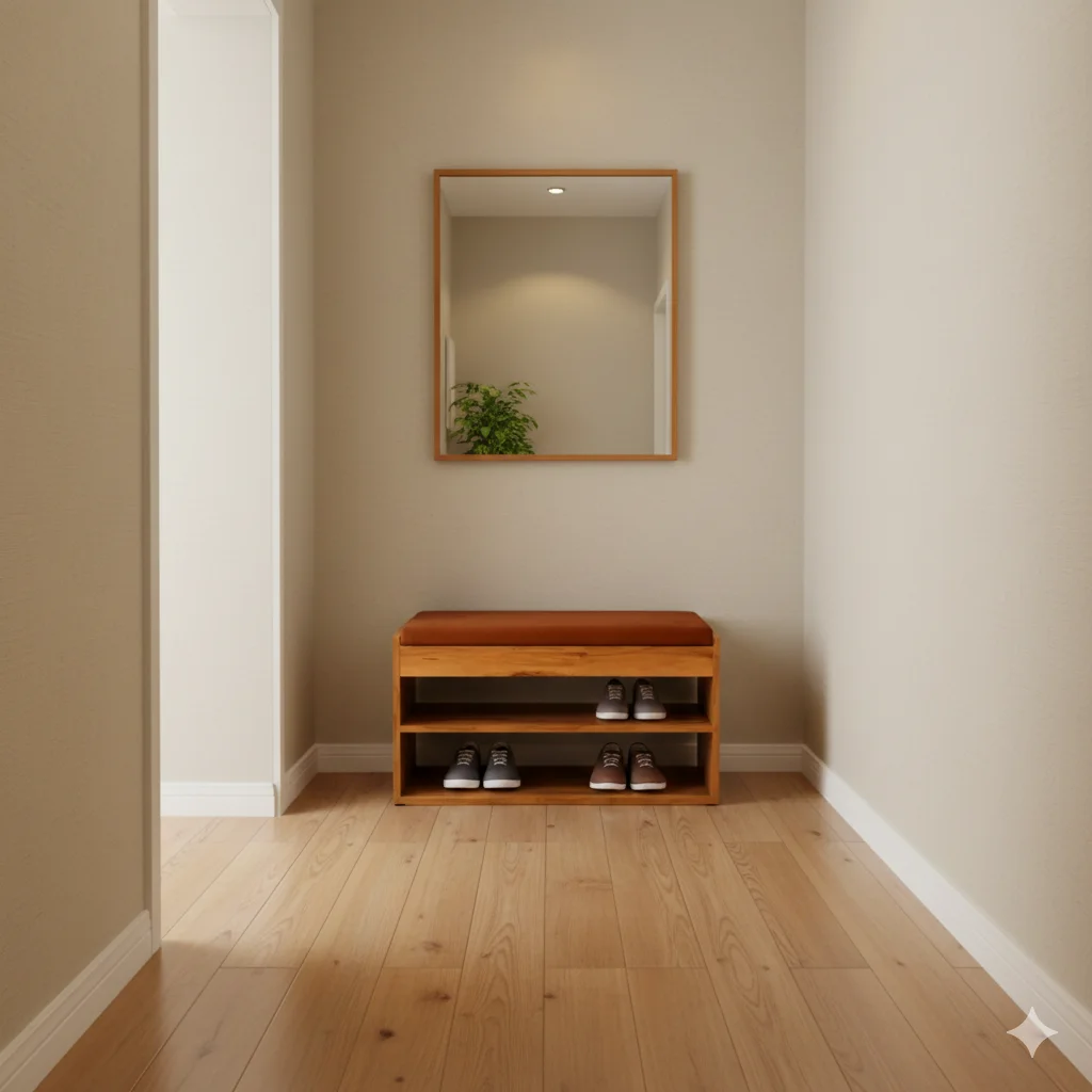 Open Shelf with Cushion 2 Tier Particle Board Shoe Stand for shoe corner