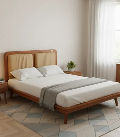 Olive Rexin Mahogany Cot 5ft Queen Size