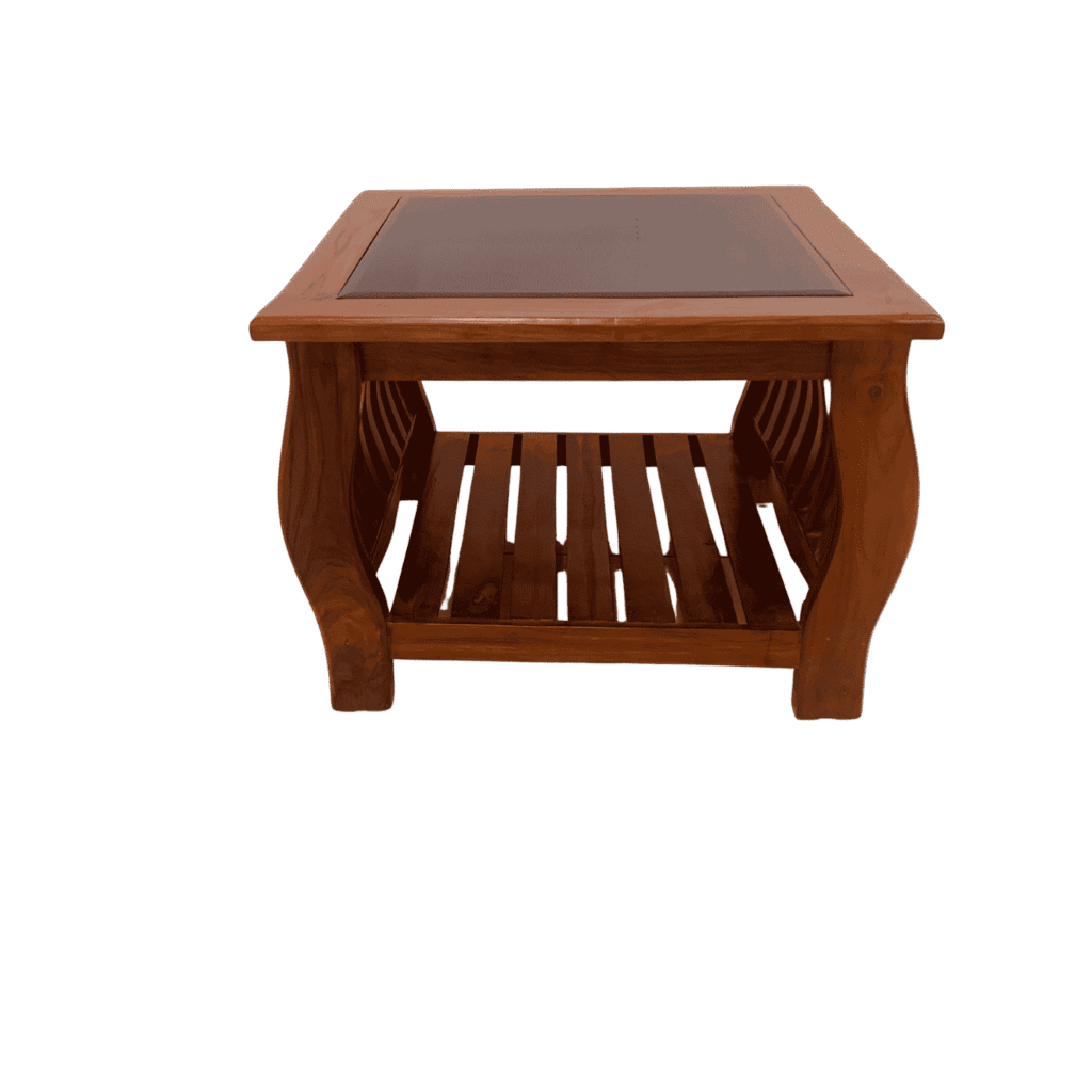 Apple Teak Glass Teapoy blends natural teak warmth with modern glass styling