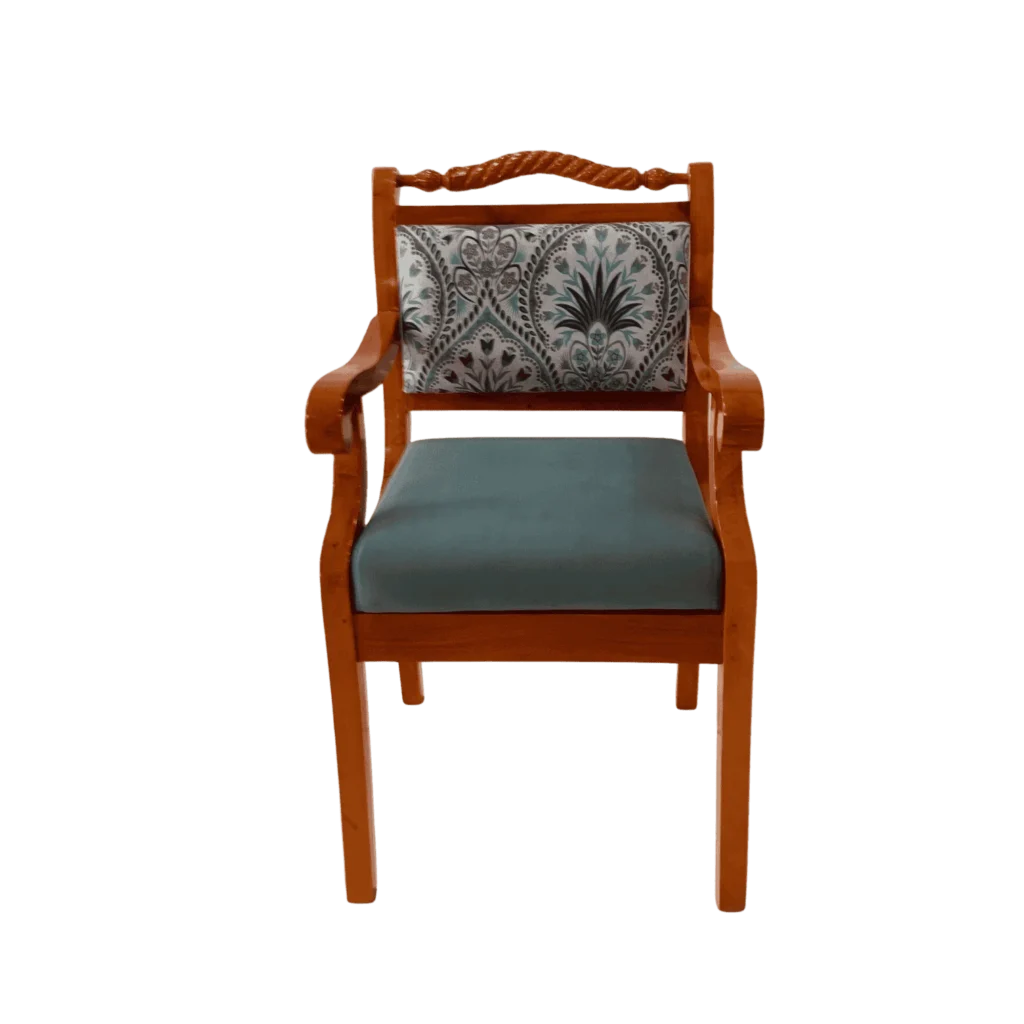 Floral mahogany cushion sitout chair for comfortable and decorative seating