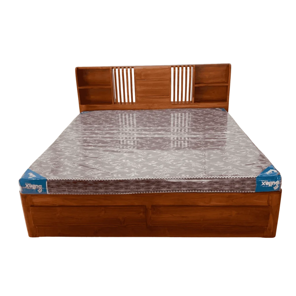 Mobile Stand Teak Cot 5 ft Queen Size with 2 Storage Boxes